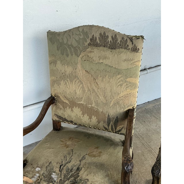 Vintage 18th Century French Baroque Tapestry Arm Chairs - A Pair For Sale - Image 11 of 12