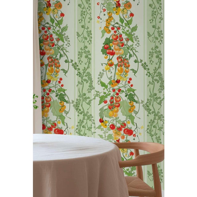 Tomato Vine Stripe Grasscloth Wallpaper by House Party | Garden Green | 6 Yards For Sale - Image 12 of 12