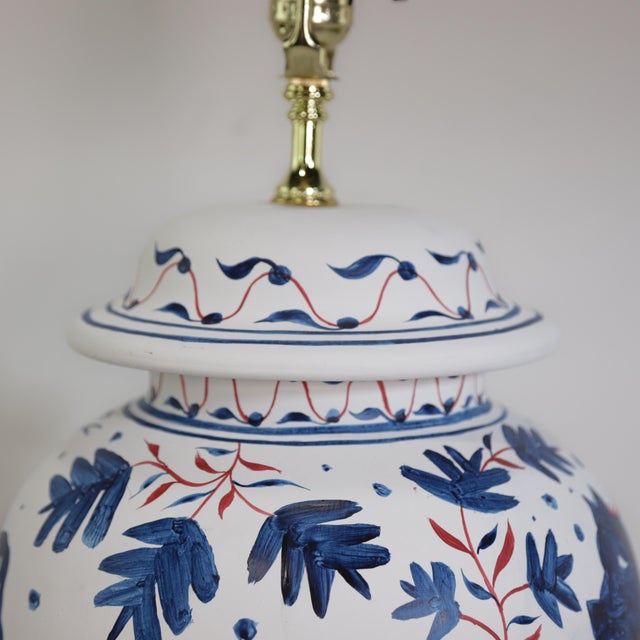 Pair of Vintage Brunschwig & Fils Cadiz Table Lamps With Lid - Blue and White Ceramic With Boar and Deer Motif For Sale - Image 10 of 18