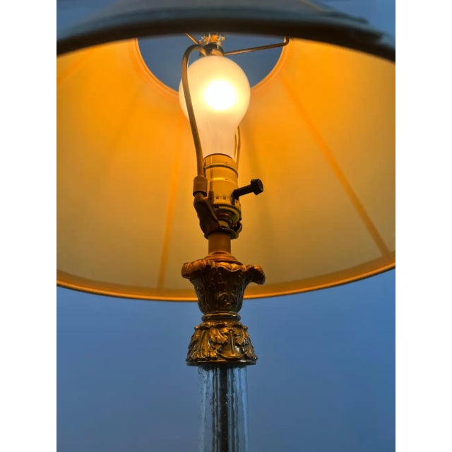 Vintage Empire Style Brass Fluted Crystal Column Table Lamp 1970's , a Pair For Sale - Image 11 of 11
