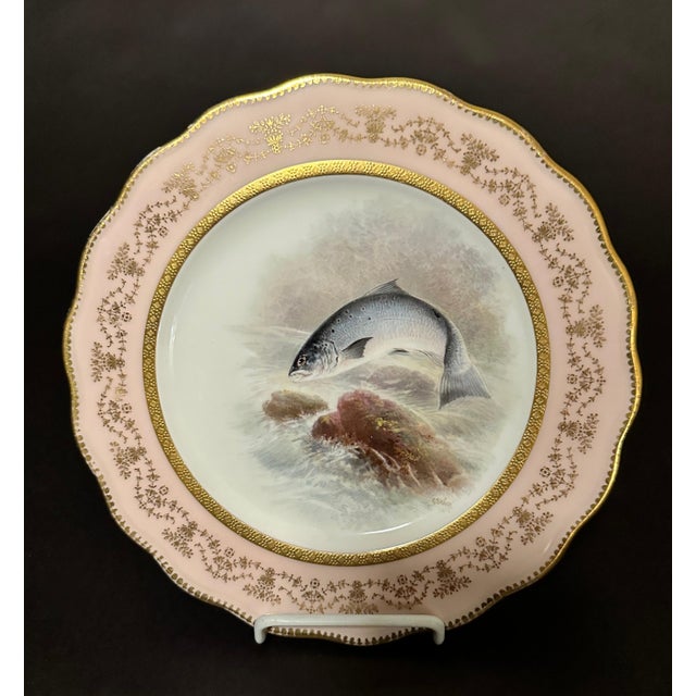 Early 20th Century Cauldon England Painted Porcelain Fish Plates - Set of 12 For Sale - Image 9 of 11