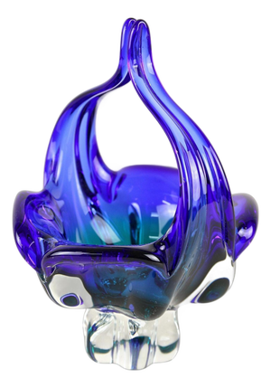 Mid-Century Blue Murano Glass Basket with Curved Handles, Italy, 1960
