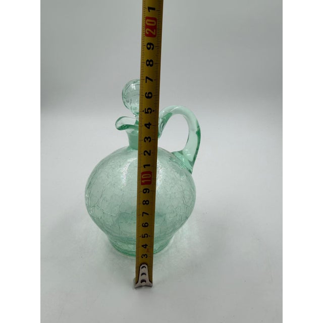 Aqua Glass Carafe with Crackle Glass Look For Sale - Image 8 of 16