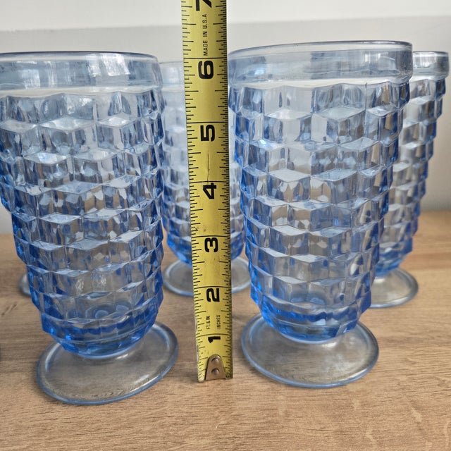 Glass Vintage Indiana Glass Colony Whitehall Cubist Ice Blue Tumblers 6" - Set of 8 For Sale - Image 7 of 7