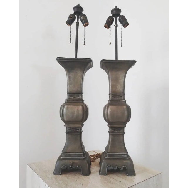 Metal Vintage 1950s Pewter Lamps - a Pair For Sale - Image 7 of 13