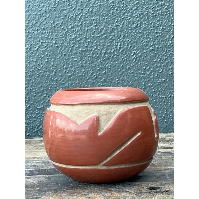 Terra Cotta Vintage Native American Red Clay Original Pottery For Sale - Image 8 of 12