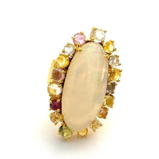 Contemporary Bochic “Orient” Opal & Multi Color Rose Cut Sapphire Ring Set 18K Gold & Silver, Size 7 For Sale - Image 3 of 7