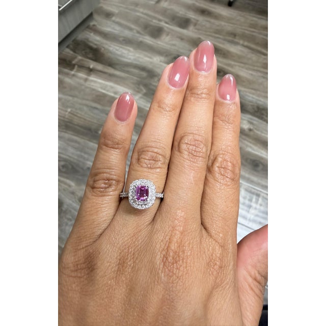 Metal Gia Certified 1.28 Natural Pink Sapphire Diamond White Gold Engagement Ring, Size 6 For Sale - Image 7 of 10