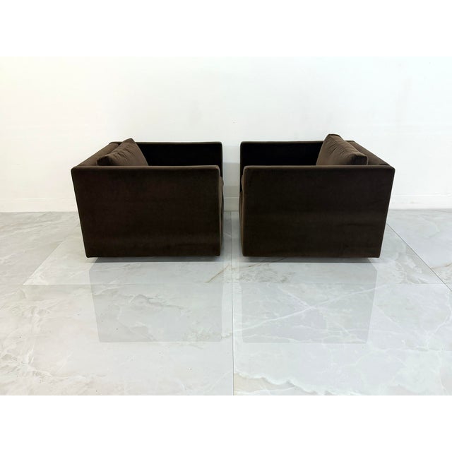 Metal Knoll Charles Pfister Lounge Chairs, Chocolate Rohleder Velvet, a Pair For Sale - Image 7 of 8