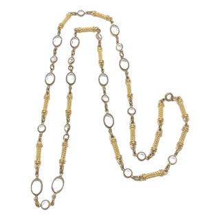 1980s Gold Plate and Crystal Vintage Bar Chain Necklace For Sale