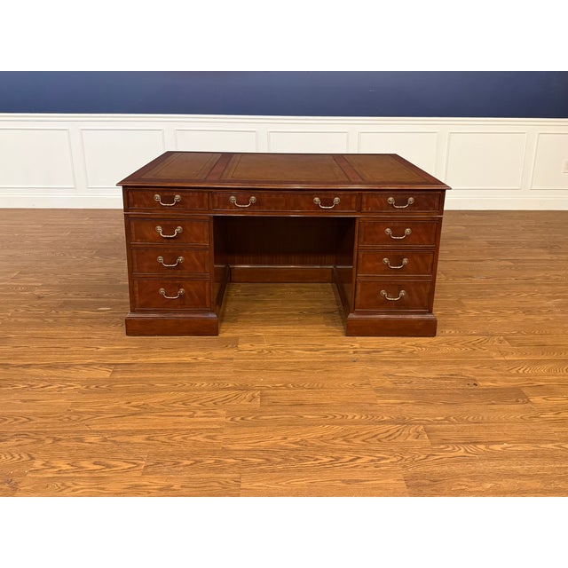 Leighton Hall Furniture Traditional 60 Inch Mahogany Executive Desk by Leighton Hall - Showroom Sample For Sale - Image 4 of 16