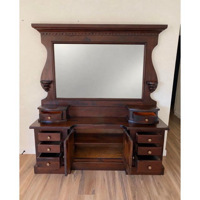 Heywood-Wakefield Vintage Heywood-Wakefield Dark Wood Dresser With Architectural Mirror For Sale - Image 4 of 13