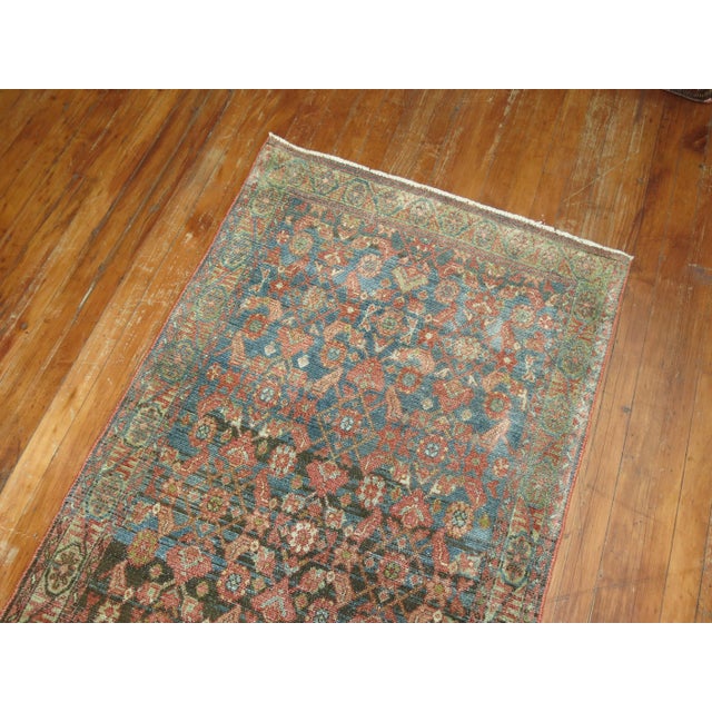 Early 20th Century Zabihi Collection Rare Long Blue Gray Pink Persian Malayer Runner - 2'9" x 19'8" For Sale - Image 10 of 11
