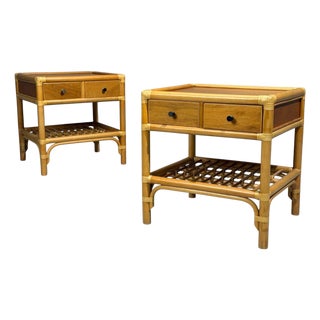 Kenneth Bergenblad, Nightstands, Bamboo, Rattan, Brass, Sweden, 1970s For Sale