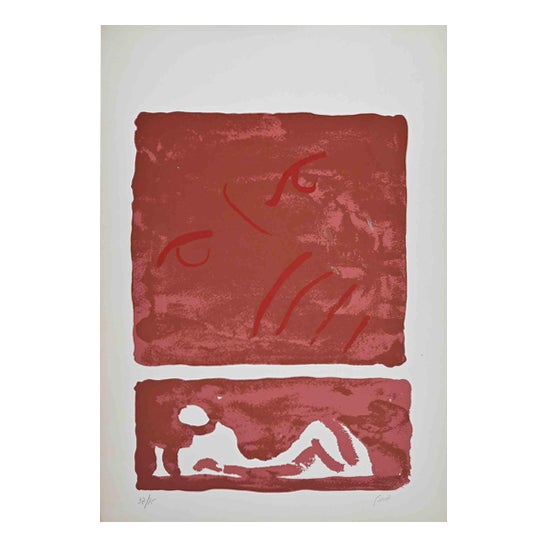Virgilio Guidi, Red Composition, Countess Portrait, 1970s, Lithograph For Sale