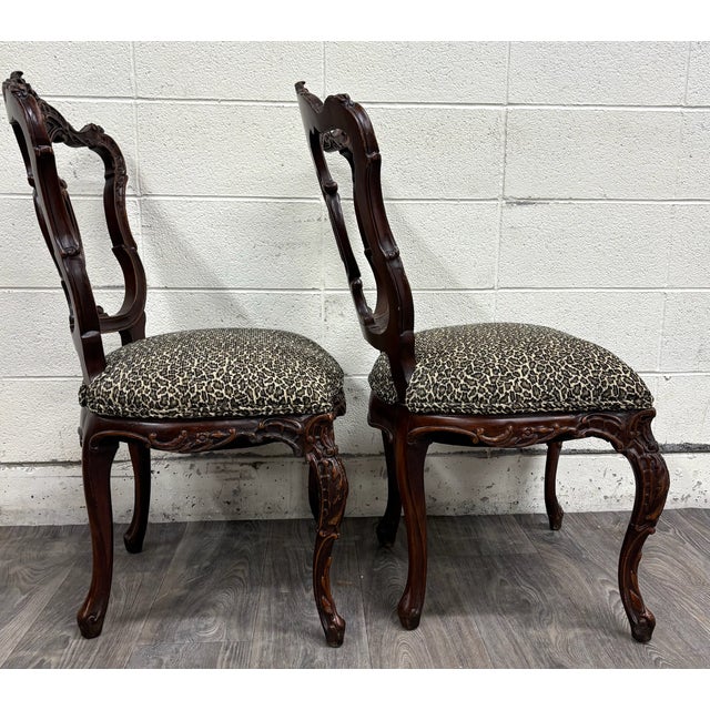 Antique Late 1800s French Rococo Revival Carved Walnut Side Chairs - Pair For Sale - Image 15 of 15
