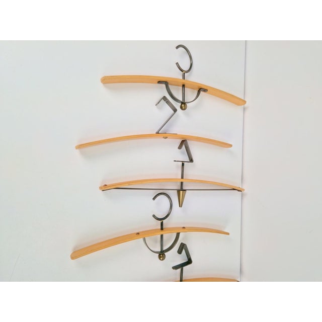 1980s Postmodern Coat Hangers in Brass and Bentwood, 1980, Set of 7 For Sale - Image 5 of 11