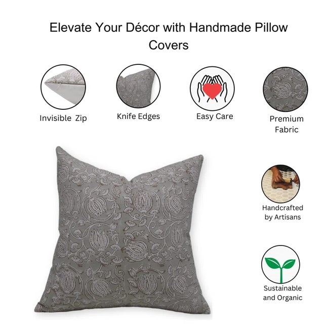Not Yet Made - Made To Order Fabdivine Block Print Decorative Throw Pillow Cover 16x16 Inch- 6Kamal For Sale - Image 5 of 5