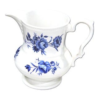 Vintage Lord Nelson English Pottery Blue & White Floral Pitcher For Sale