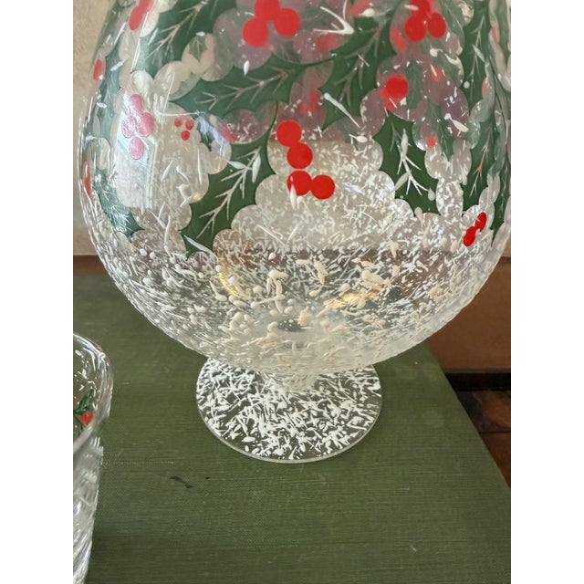 Red Vintage West Virginia Glass Holly Pattern Brandy Snifter With Three Glasses Holiday Barware Set For Sale - Image 8 of 10