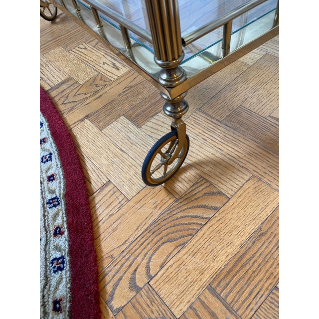 Italian Brass and Glass Three Tier Tea Bar Cart on Wheels For Sale In New York - Image 6 of 6