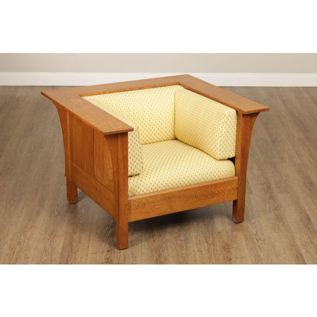 High Quality American Made, Solid Oak Frame Armchair With Custom Upholstered Cushions
