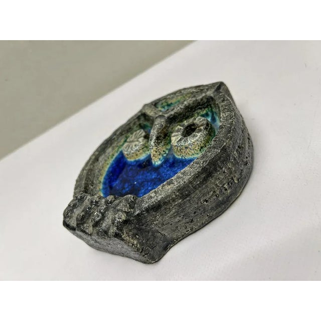 Vintage Norwegian Crackled Enamel and Ceramic Owl Wall Sculpture, 1970s For Sale - Image 9 of 11