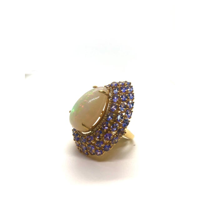 Baroque Bochic “Capri” Vintage Tanzanite, Opal & Diamond Cocktail Ring — 18K Gold & Silver For Sale - Image 3 of 9