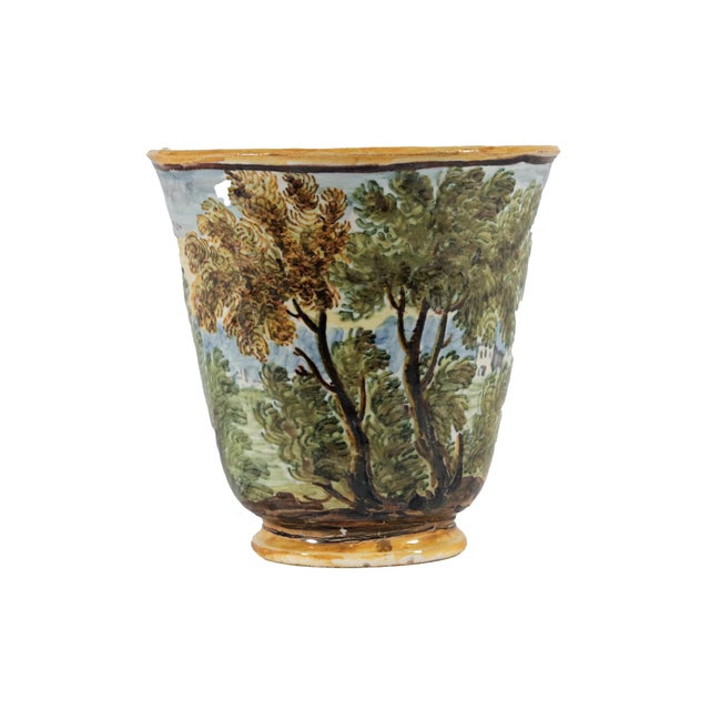 Pastoral Landscapes: Rare Castelli Maiolica Trembleuse Cup and Saucer, Mid-18th Century A rare and exquisite Italian...