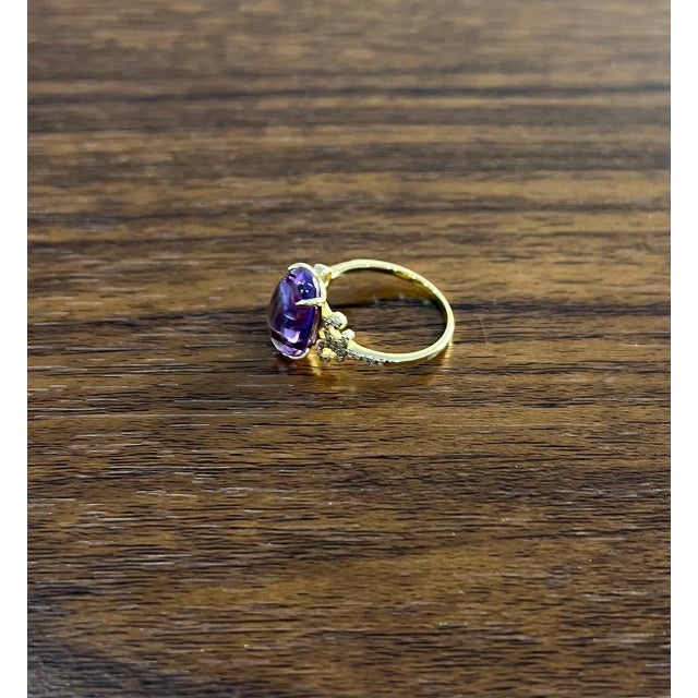 Modern Oval Cabochon Pink Violet Amethyst 14k Diamond Statement Unique Ring, Size 6.75 For Sale - Image 3 of 13