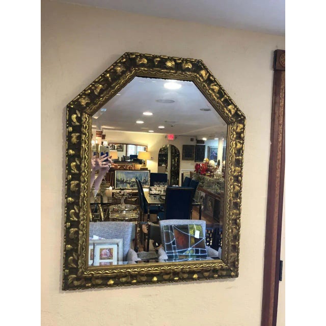 Brass Carved Wooden Gold Leaf Mirror For Sale - Image 8 of 13