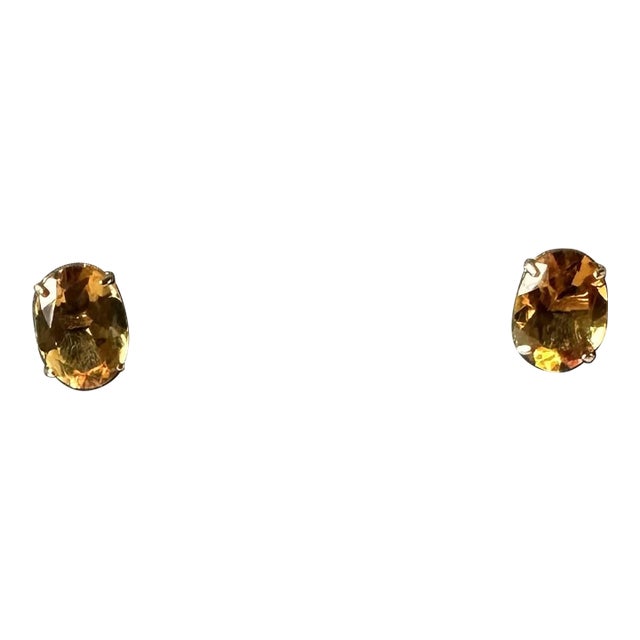 Citrine Studs in 14kt Yellow Gold - 8x6mm Oval, Push Backs, 0.8 Gram, New, A Pair For Sale