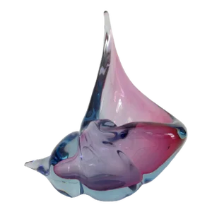 C.1970's Italian Archimede SegusoHand-Blown Murano Conch Shell - Cool Blue, Amethyst & Red Color Combo