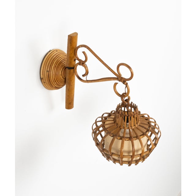 Mid-Century Modern Mid-Century Modern Rattan and Bamboo Sconce Lantern, Italy, 1960s For Sale - Image 3 of 11