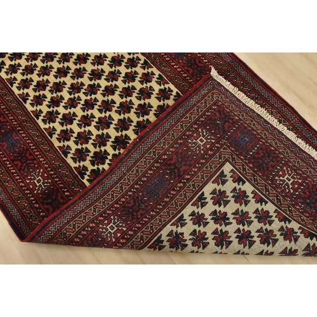Baloch Rug 3’5” X 6’9” Ivory Wool Vintage Tribal Hand-Knotted Carpet For Sale - Image 11 of 12