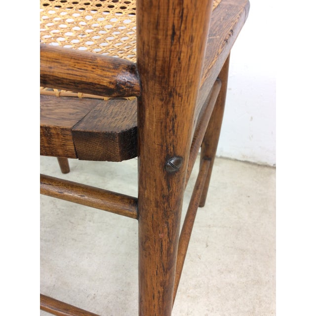 Antique Oak Chair With Unique Turned Wood Back and Caned Seat For Sale - Image 10 of 12