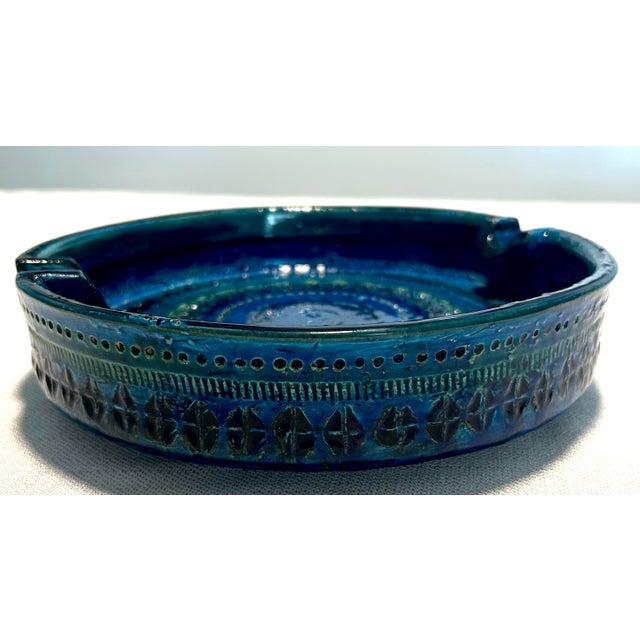 Mid 20th Century Mid 20th Century Italian Aldo Londi for Bitossi Rimini Blue Large Ceramic Ashtray Catchall Trinket Dish For Sale - Image 5 of 8