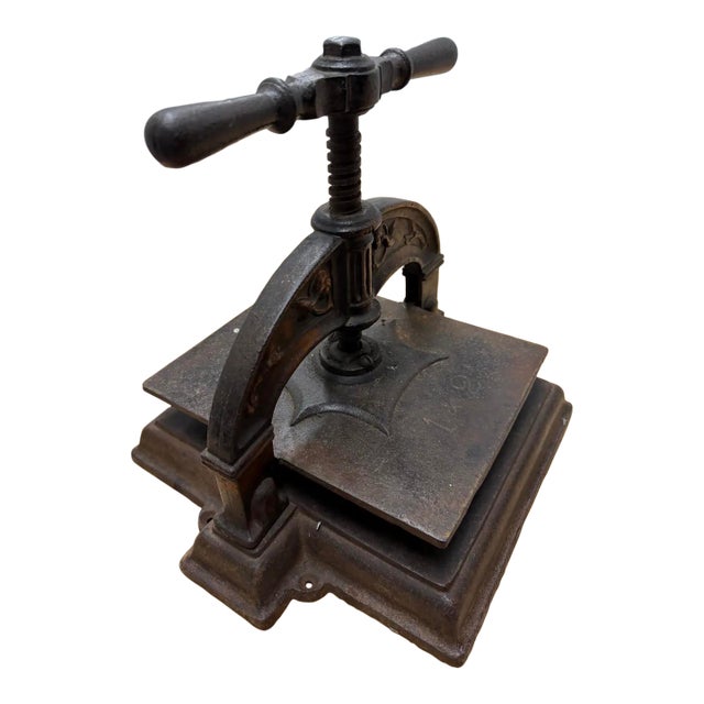 French Black and Gilt Wrought Iron Book Binding Press For Sale