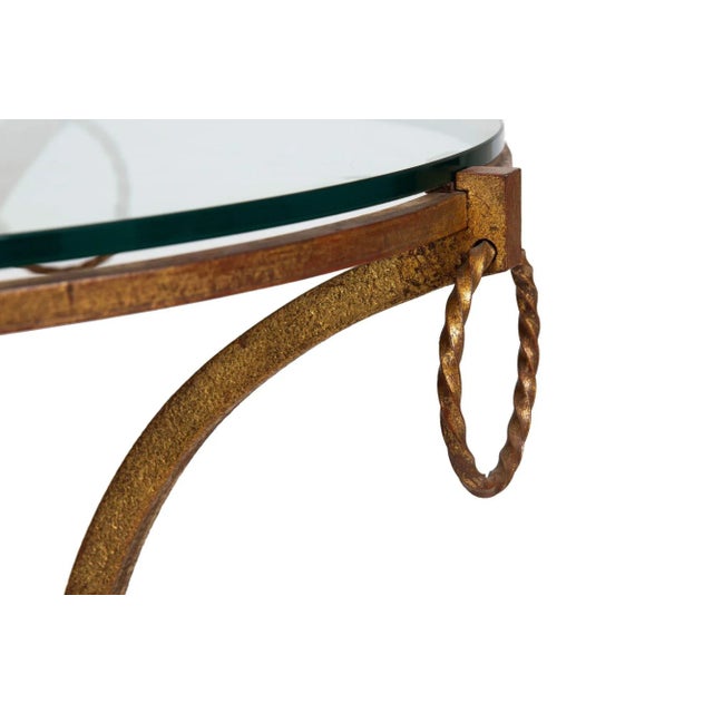 French Modernist Gilded Wrought-Iron & Glass Coffee Accent Table Ca. 1950s For Sale - Image 10 of 12