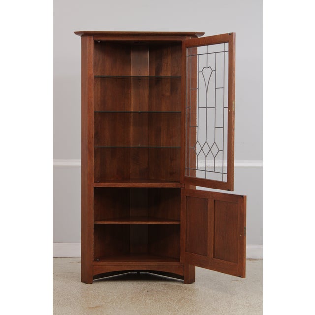 Stickley Stickley Mission Oak Leaded Glass Corner Cabinet For Sale - Image 4 of 18