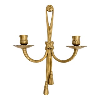 Vintage Brass Double Wall Candle Sconce, 1950s For Sale