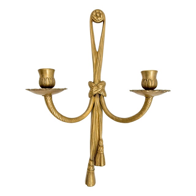 Vintage Brass Double Wall Candle Sconce, 1950s For Sale