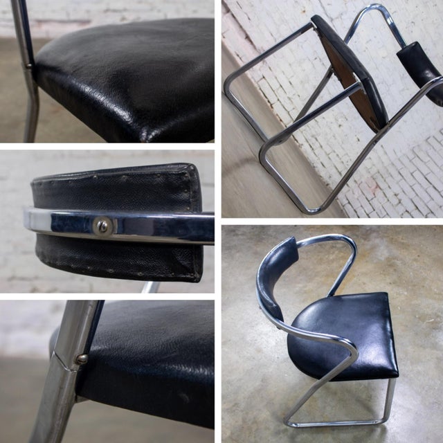 1920-1930’s Art Deco Streamline Moderne Side Chair Black Vinyl & Chrome Manner of Gilbert Rohde For Sale - Image 16 of 18