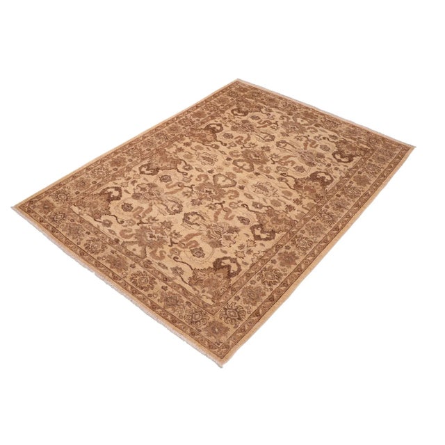Transitional Classic Ziegler Beige Brown Hand-Knotted Wool Rug - 6'2'' X 9'1'' For Sale - Image 3 of 8