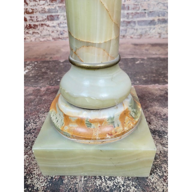 Metal 19th Century French Empire Light Green Variegate Onyx & Bronze Pedestal For Sale - Image 7 of 11