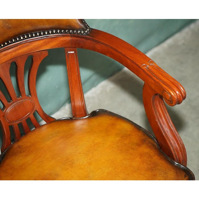 Vintage Brown Leather Captains Directors Chair For Sale - Image 9 of 18