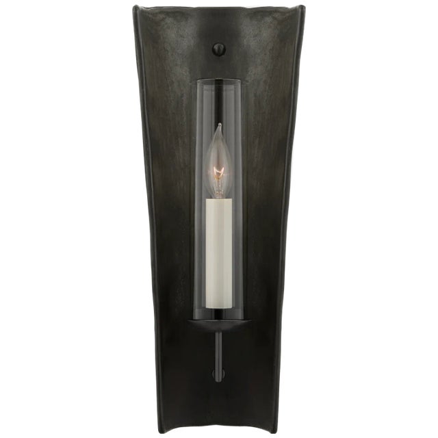 Downey Medium Reflector Sconce in Stained Black Metallic and Aged Iron with Clear Glass Designer: Chapman & Myers Height:...
