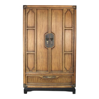 Asian Campaign Walnut Armoire - 3 Drawers With Dividers For Sale