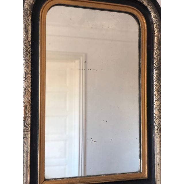 Black Antique French Louis Philippe Silvered Giltwood Mirror – Late 19th Century For Sale - Image 8 of 10
