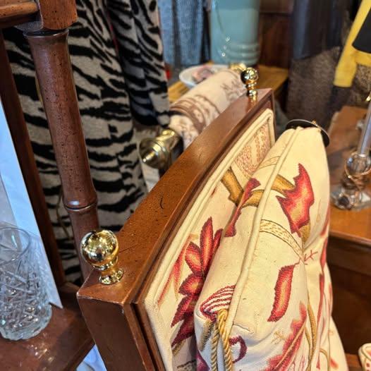 Pair of Mid Century Regency Style Wood Frame Armchairs With Waverly Style Upholstery Fabric and Brass Finial and Tassel Accents For Sale - Image 11 of 14